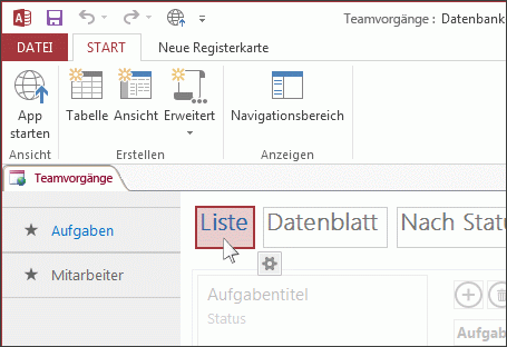 Auswählen einer Ansicht in Access