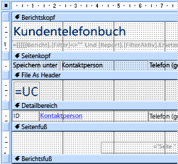 Bericht in der Entwurfsansicht