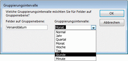 Gruppierungsintervalle im Berichts-Assistenten