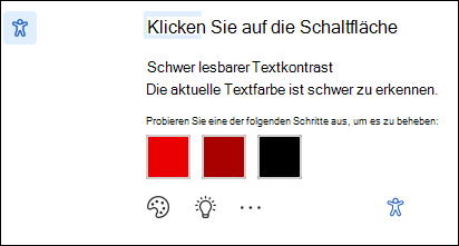 Bildschirm der Benachrichtigung zu Barrierefreiheitsproblemen mit möglichen Korrekturen.