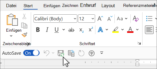 Standardspeicherort der Symbolleiste für den Schnellzugriff