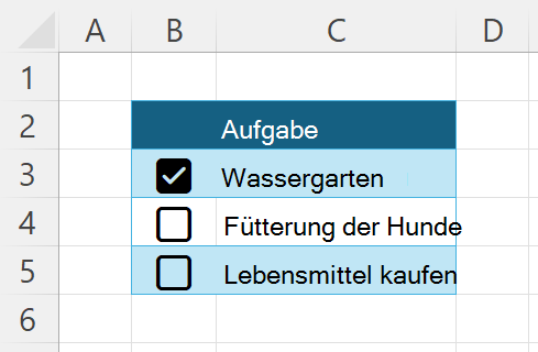 Eine kurze Liste von Aufgaben mit Kontrollkästchen daneben