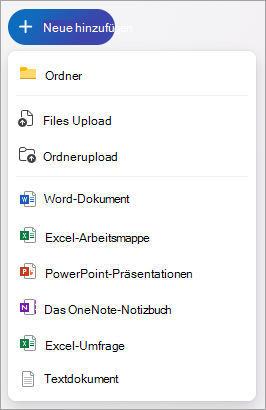 Screenshot: OneDrive und die Office-Dokumente, die Sie erstellen können