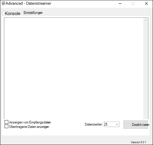Excel Data Streamer-Add-In Erweiterte Einstellungen – Konsolenregisterkarte
