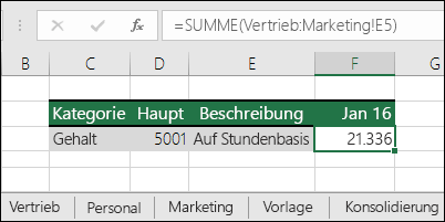 Excel-Formel mit 3D-Bezug auf Arbeitsblätter