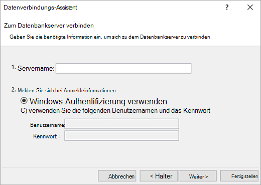 Bildschirm 1 des Datenverbindungs-Assistenten