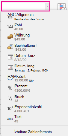 Feld „Zahlenformate“