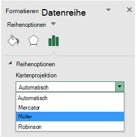 Excel-Kartendiagramm, Projektionsoptionen