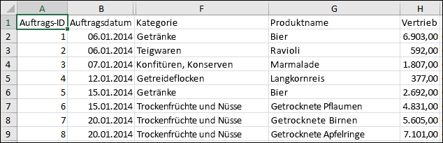 Abbildung einer CSV-Datei