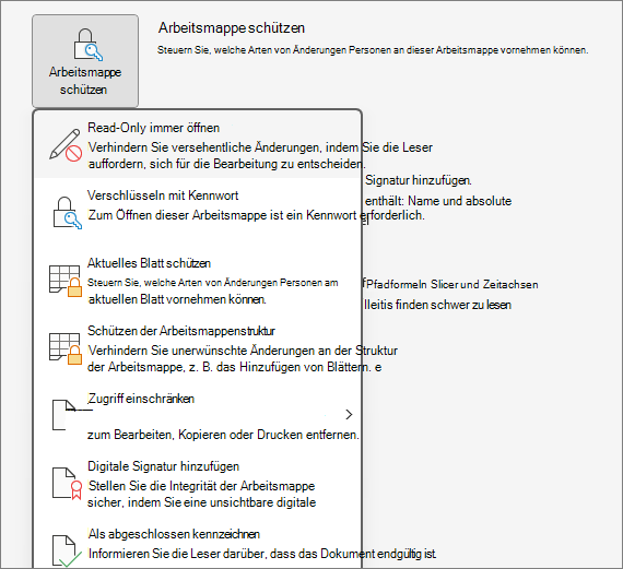 Arbeitsmappe schützen