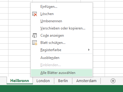 Im Kontextmenü wurde 