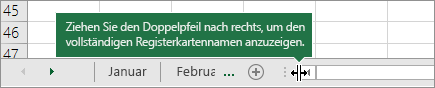 Ziehen Sie den Doppelpfeil nach rechts, um eine oder mehrere Registerkarten anzuzeigen