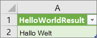 Ergebnisse von HelloWorld in einem Arbeitsblatt