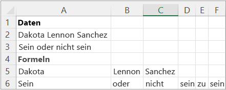 Teilt einen Namen und einen Satz durch ein Leerzeichen-Trennzeichen.