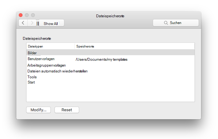 Screenshot des Einstellungsbereichs 