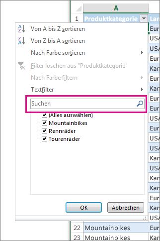 Filtern durch Suchen