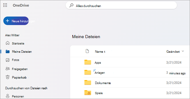 Screenshot: OneDrive im Web