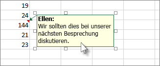 Klicken Sie zum Verschieben oder Ändern der Größe auf den Rand des Kommentarfelds