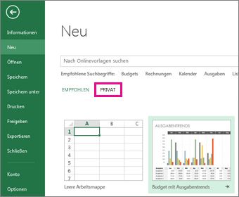 Speicherort für persönliche Vorlagen