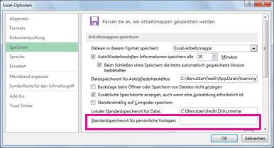 Optionen für das Speichern von Arbeitsmappen