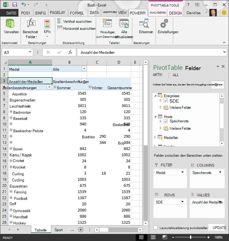 PivotTable mit hinzugefügter Hierarchie