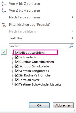 Kontrollkästchen 'Alle anzeigen' im Katalog für Sortieren und Filtern