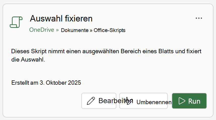 Wählen Sie im Office-Karte Ausführen aus, um das Skript auszuführen.