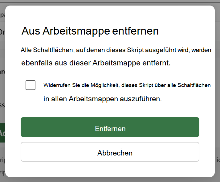 Deaktivieren Sie den Umschalter Mit Arbeitsmappe verknüpfen, und wählen Sie im Dialogfeld Entfernen aus.