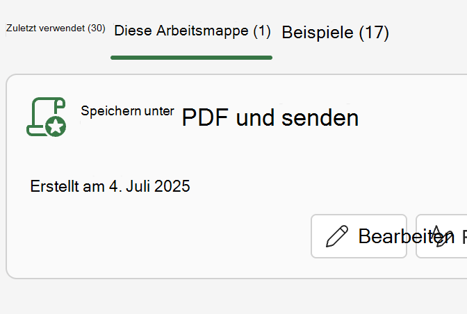 Die Liste Diese Arbeitsmappe im Aufgabenbereich Office-Skripts.
