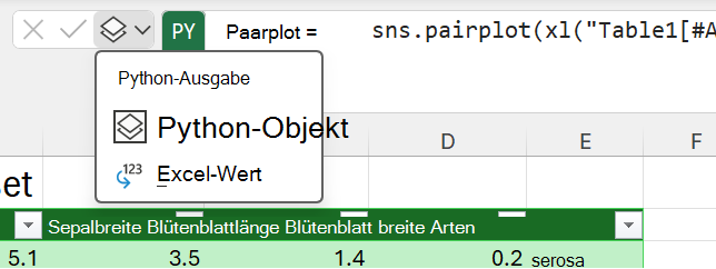 Verwenden Sie das Python-Ausgabemenü neben der Bearbeitungsleiste, um den Ausgabetyp zu ändern.