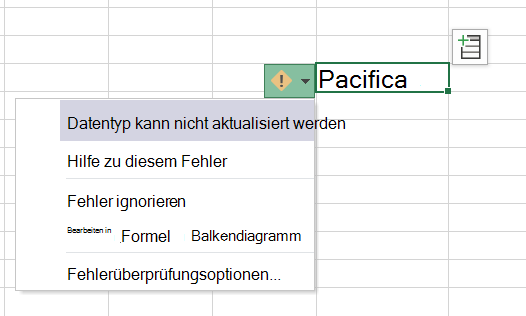 QuickInfo zum Anzeigen eines Fehlers bei der Datentypaktualisierung