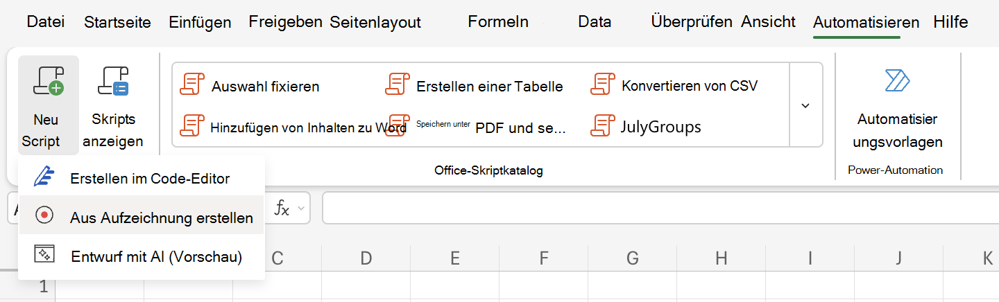 Erfahren Sie, wie Sie Aktionen mit Office-Skripts aufzeichnen.