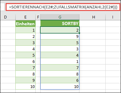 Verwenden Sie SORTIERENNACH zusammen mit ZUFALLSMATRIX und ANZAHL2. In diesem Fall verweist 
