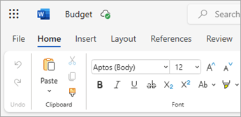 Screenshot: Word Datei, die über OneDrive im Web geöffnet wurde.