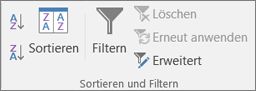 Die Sortier-& Filtergruppe auf der Registerkarte 