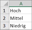 Erstellen einer Liste mit Werten vom höchsten zum niedrigsten Wert in einem Bereich von Zellen