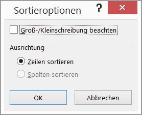 Klicken Sie im Dialogfeld Sortieren auf Optionen.
