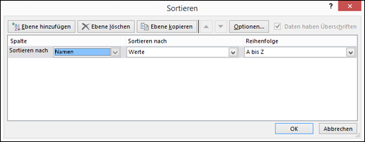Wählen Sie die erste Spalte aus, die Sie sortieren möchten.