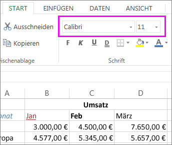 wählen Sie KEINEN ANDEREN SCHRIFTSCHNITT BZW: SCHRIFTGRAD ÜBER DIE SCHALTFLÄCHEN 'SCHRIFTART' IM MENÜBAND aus