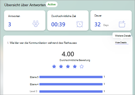 Die Übersicht über Antworten enthält eine Zusammenfassung der Antworten mit Links zu weiteren Details, die Ihnen helfen, die Details der einzelnen Antworten zu untersuchen.