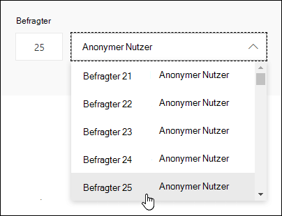Geben Sie eine bestimmte Zahl in das Suchfeld des Befragten ein, um die Details der Antwort dieser Person in Microsoft Forms