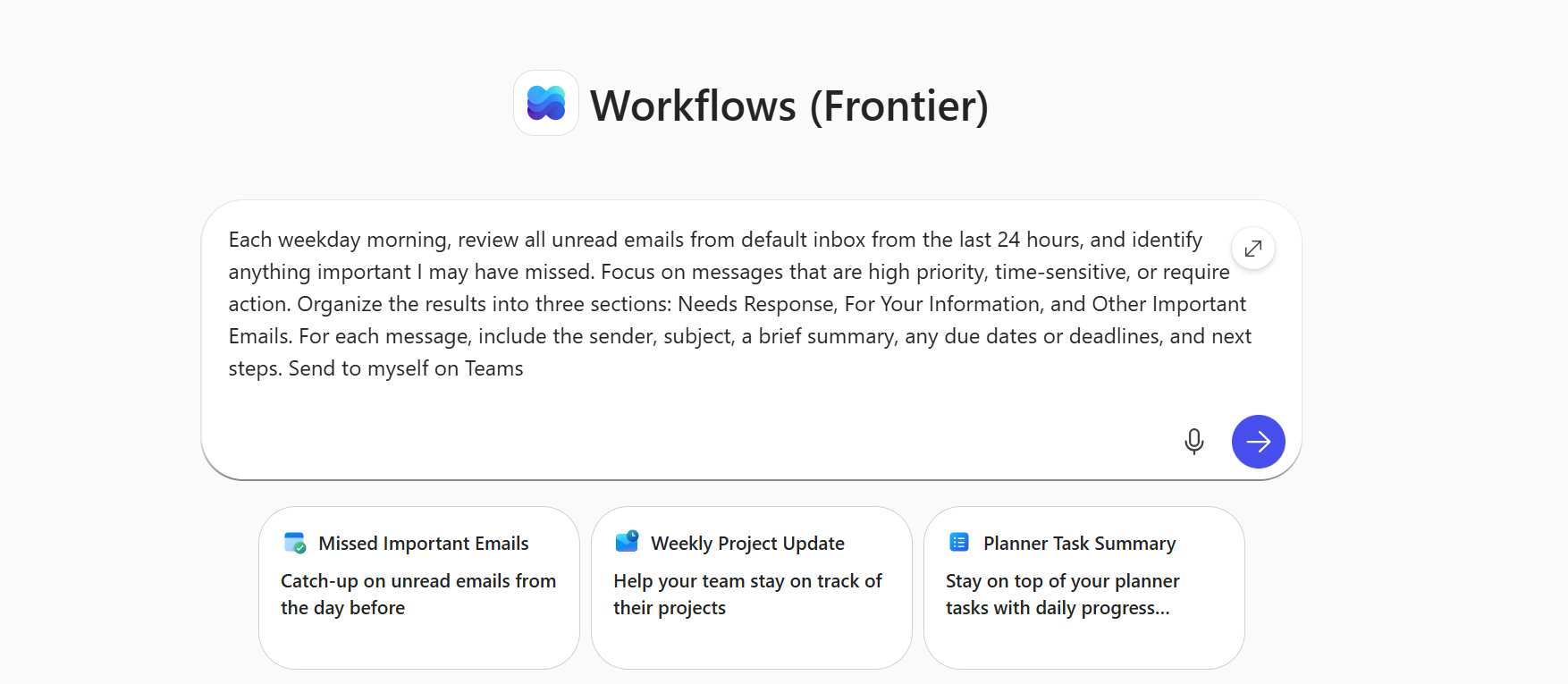 Eine Eingabeaufforderung für Workflows