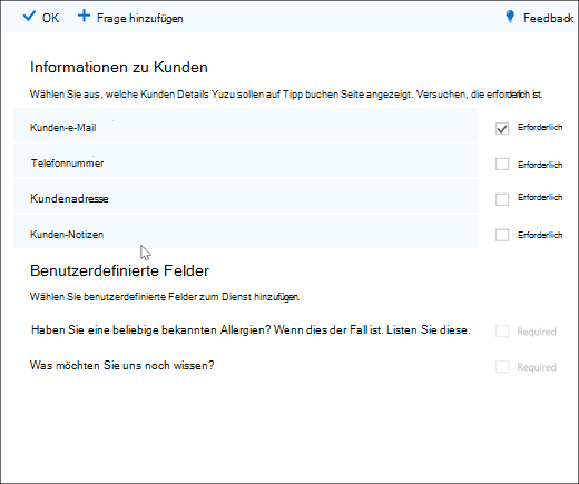 Screenshot: Zeigt die master Liste der benutzerdefinierten Fragen an.