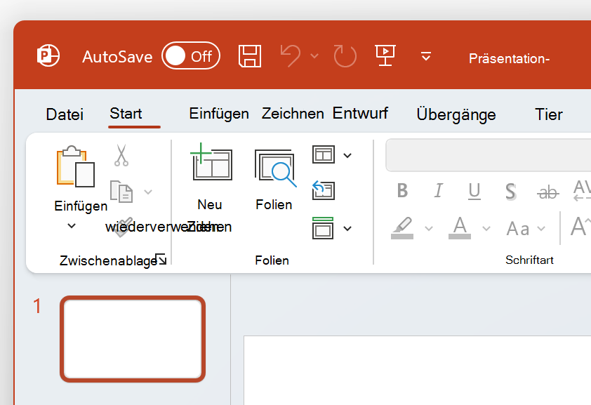 Screenshot der oberen linken Seite von PowerPoint im Design 