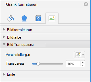 Anpassen der Farbtransparenz im Bereich 