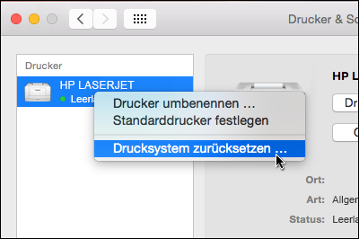 Klicken Sie bei gedrückter CTRL-Taste auf die Druckerliste, um unter OSX auf 