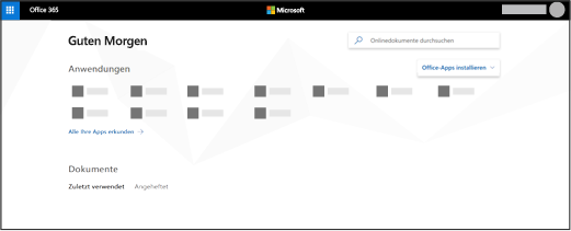Die Startseite von Office 365