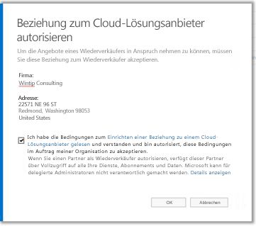 Akzeptieren Sie die Beziehung zu Cloudlösungsanbieter.