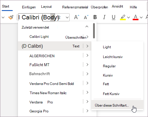 Wählen Sie Informationen zu dieser Schriftart aus.