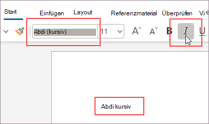 Synthetischer Stil, der auf eine Schriftart angewendet wird